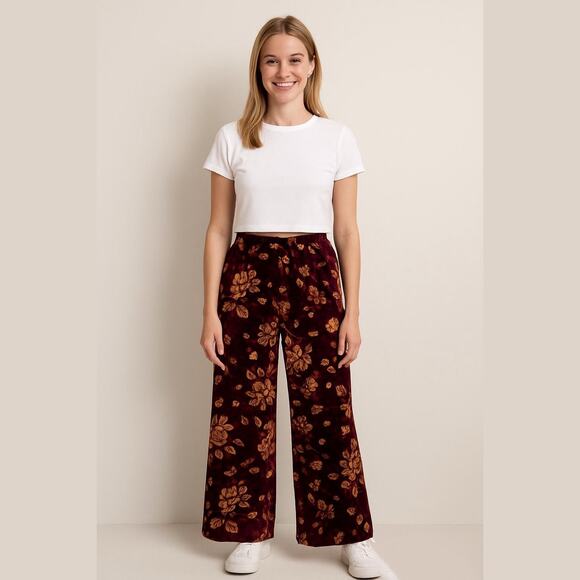 Johnny Was Silk Blend Velvet Wide Leg Floral Pant – Rising Moon Medium - Picture 1 of 6